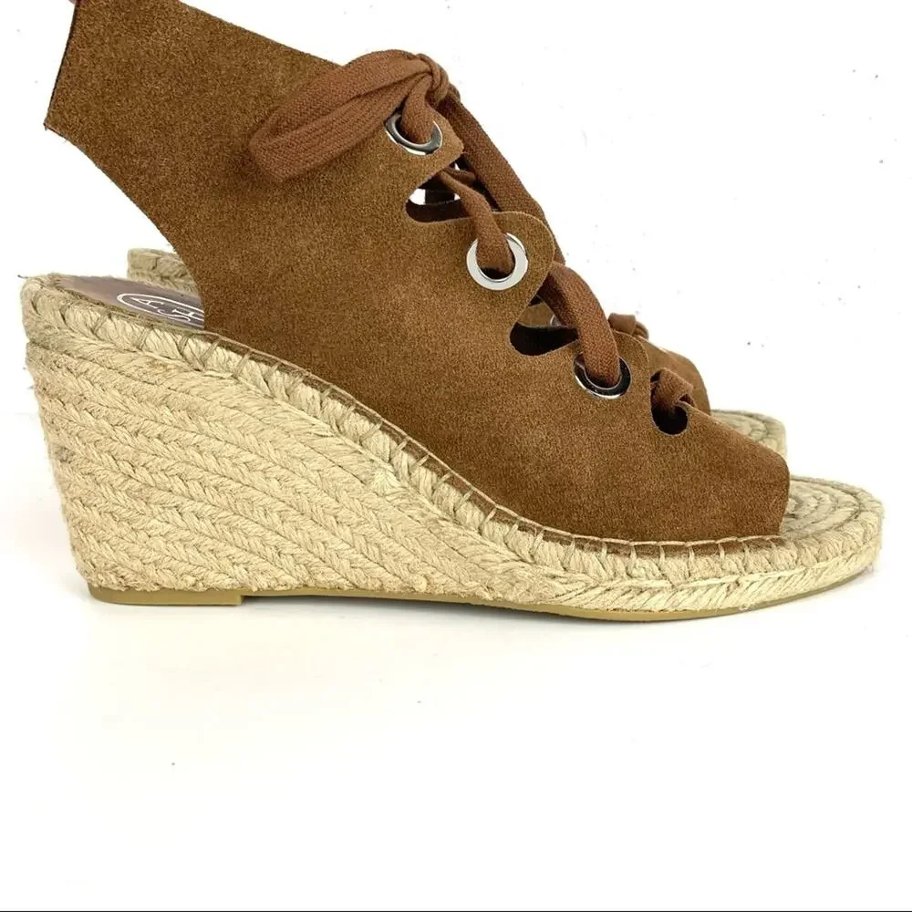Ash Patty Suede Lace Up Espadrille Wedge Ankle Strap Cutouts Brown Size 41